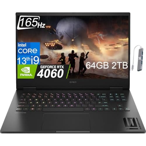 HP OMEN 16 Gaming Laptop (16.1″ FHD 165Hz, Intel Core i9-13900HX, 64GB DDR5 RAM, 2TB PCle SSD, Geforce RTX 4060 8GB) 4-Zone RGB Backlit, WiFi 6E, IST Hub, Win11 Home, 2024, Black