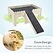 RENEWREVITAL Guinea Pig Hideout, Wooden Small Animal Castle Habitat with Stairs, Hamster Bunny Chinchilla Hideaway Hut for Playing Hiding, Beige, Black, 1 Set