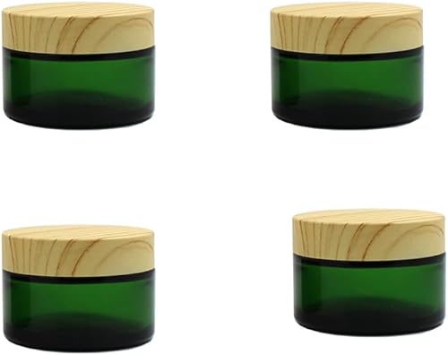 Miniatura 1 de Paquete de 4 tarros de crema de vidrio de 1.06 oz (30 g), 1 oz, tarros de muestra vacíos verdes, recipientes cosméticos con tapas de grano de madera