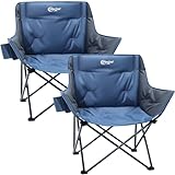 PORTAL 32In Extra Wide Camping Chair for Adults, Oversized Folding Chair with Cup Holder & Carry Bag, Heavy-Duty Outdoor Chair Supports 350 lbs, Portable for Camping, Lawn, Patio – Blue (2-Pack)