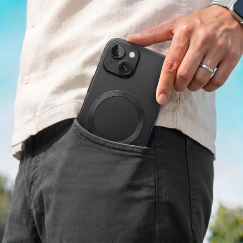 Image of amazon basics Premium Mag-Safe Case for iPhone 14 Plus | Shockproof & Anti-Scratch Cover | Soft Silicone with Wireless Charging | Camera Lens Guard - Black