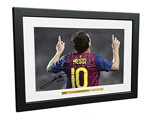 Signed 12x8 Black Soccer Lional Messi Barcelona Autographed Photo Photograph Football Picture Frame Gift A4