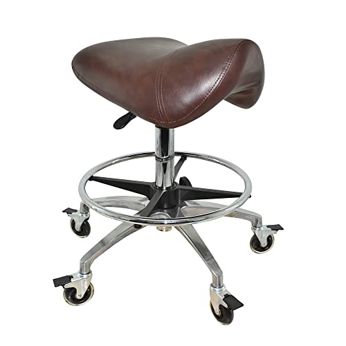 VAKON SALON - Premium Sattelhocker Braun mit Bremse und Fußring, Sattelstuhl für Rückenentlastung, Rollhocker höhenverstellbar von 55-75 cm, Praxishocker, Bürohocker, Arbeitshocker Cover