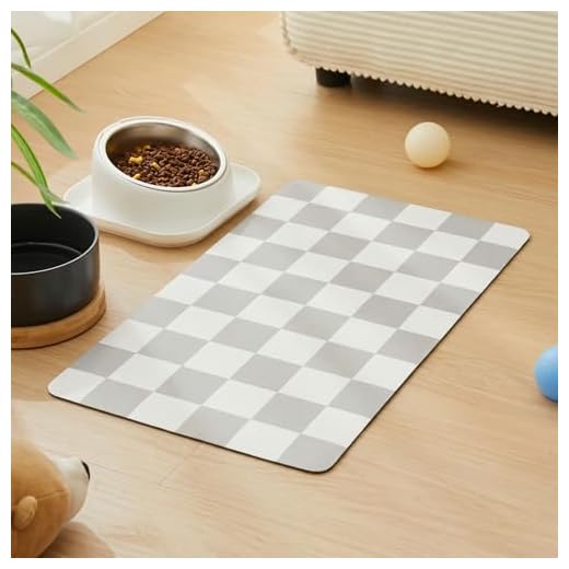 Ralxion Checkered Dog Feeding Mat, Absorbent Mats for Dog Food and Water Bowl, Dispenser, Retro Modern Aesthetic Preppy Grey Checkerboard Pet Placemat for Dogs, Cats, Puppy Accessories, 12" X19”