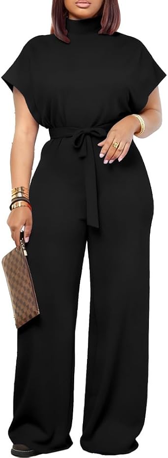 Ulovmi Womens Jumpsuits Dressy Formal Elegant Wide Leg Romper Jumpsuit Wedding Guest Party Cocktail One Piece Outfits Black XL
