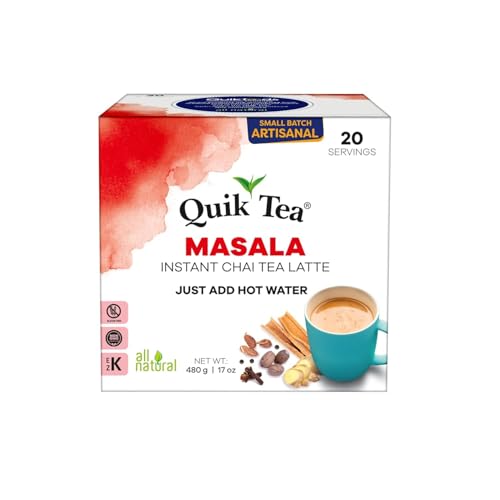 QuikTea Instant Masala Chai Tea Latte – 20 Count, Classic Chai latte with hearty mix of authentic...
