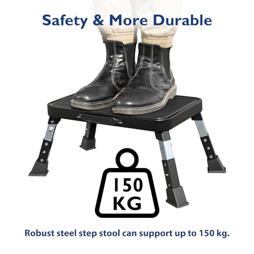 Image of BONTEC 3-Level Height Folding Step Stool with Anti-Slip Platform and Thick Rubber Feet - Portable Ladder for Adults and Children, Supports up to 330 lbs - Perfect for Kitchen, Bedroom, Office, RV Use