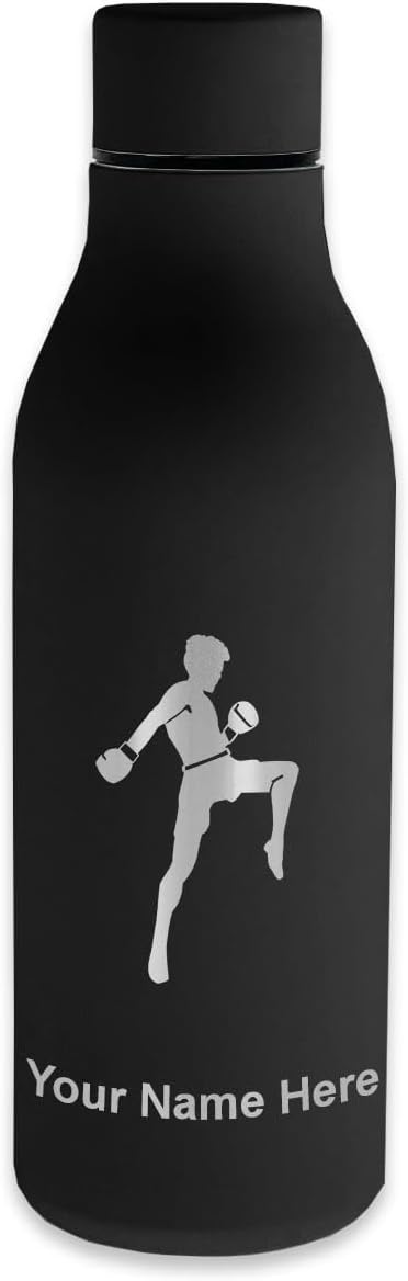 LaserGram Double Wall Stainless Steel Water Bottle, Muay Thai Fighter, Personalized Engraving Included