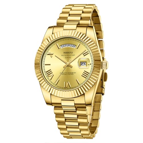NIBOSI Men Watches Analog Quartz Stainless Steel Gold Watches for Men Waterproof Business Classic Desiger Wrist Watch with Day Date