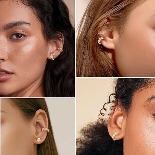 Dochais 9Pcs Ear Cuff 14K Gold Plated Cuff Earrings Gold Ear Cuffs Non Pierced Ear Clips Cartilage Earring Fake Earrings Gold