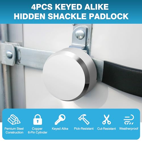 Image of IRONWALLS Keyed Alike Puck Lock 4 Packs, 2-7 /8 inchSteel Heavy Duty Hidden Shackle Padlocks with 16pcs Keys, Silver Round Puck Locks with 1.7 inch (L) x 0.59 inch (H) x 1.2 inch(D) Shackle Opening, Without Hasp