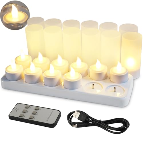 Image of LED Rechargeable Candle Flameless Tealight with Remote Control 12pcs /Set (Warm White)