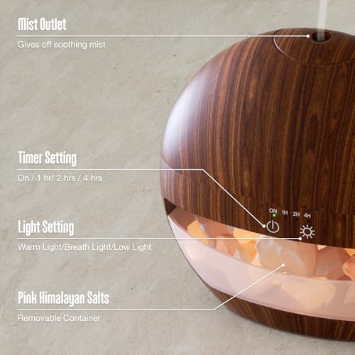 SALUBRITO 2-In-1 Essential Oil Diffuser with Himalayan Salt Lamp, Ultrasonic Aromatherapy Diffuser for Home, Auto Shut-Off, Cool Mist Humidifier, 100ml, Warm Light, Light Wood - Image 4