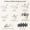 17 Pcs Pots and Pans Set Non stick，Cookware Sets White Granite Induction Cookware, Non-toxic Healthy Non Stick Kitchen Cooking Set with Frying Pans Set, Saucepans (PFAS, PFOA, PFOS Free) White #1
