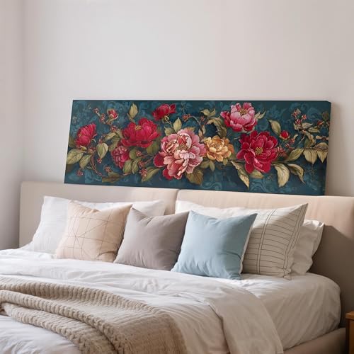 Décoration murale florale chinoise 50x150cm avec cadre pivoine asiatique