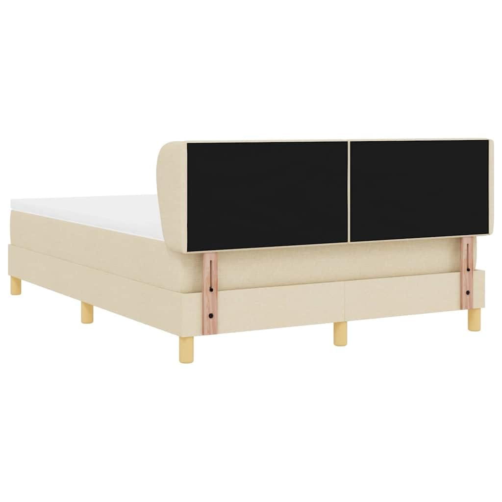 Cama con somier con colchón, color crema, 140 x 190 cm, funda de tela, cabecero ajustable, marco de madera estable, núcleo de muelles ensacados para parejas, dormitorio moderno
