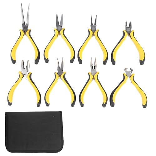 Mini Pliers Set of 8, High Leverage Multi Pliers Tool Set, Bent Nose, Diagonal, End Cutting and Linesman, Jewelry Tools Kit for DIY, Electronic Repairing & Jewelry with Pouch