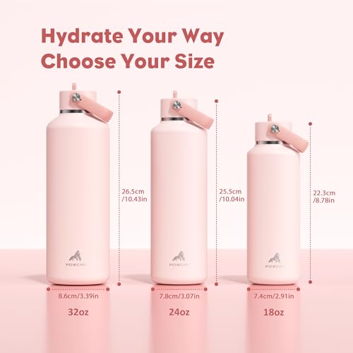 POWCAN 18 oz Water Bottle Insulated: Leakproof, Cold for 24H, CupHodler Friendly, Lid with Straw and Handle, Lightweight, Stainless Steel Water Bottle Kids for Camping, Gift for Girls (Cotton Candy) — view 6