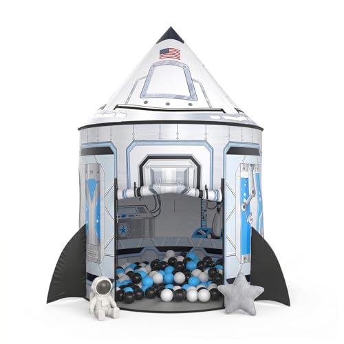 Image of PigPigPen Rocket Ship Tent for Kids: Instant Indoor Outdoor Space Playhouse for Toddlers - Astronaut Adventure Kids Camping Tent - for Boys Girls Space Decor & Outdoor Play