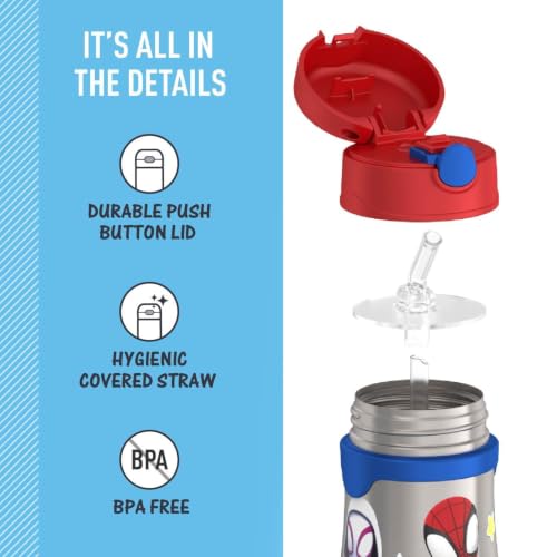 THERMOS Vacuum Insulated Stainless Steel 10oz Straw Bottle, Spidey by Thermos - Used condition - Image 4
