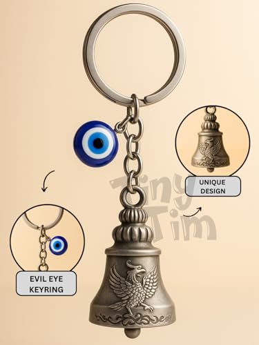 Image of Tiny Tim Guardian Bell with Evil Eye Charm - Protective Motorcycle & Car Accessory - Tibetan-Inspired Design - Wards Off Negative Energy - Ideal Gift for Bikers & Travelers