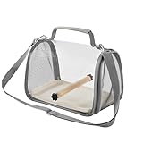 CUEMOON Vogel Transportbox, Vogelkäfig mit Holzstab & Tablett für Wellensittich, Rucksack für Vögel mit Holzstab Kleine