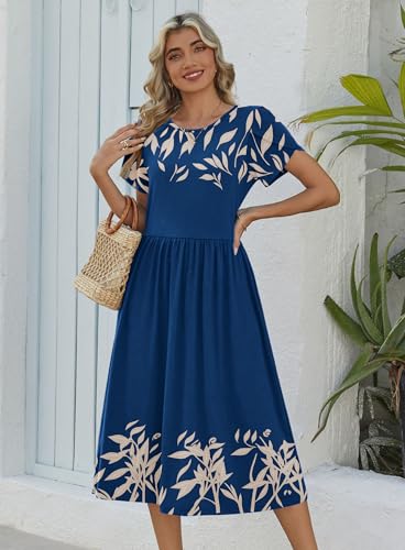Image of Zeagoo Womens Summer Dresses Casual Aline Midi Dress Short Sleeve Floral Tshirt Dress Flowy Beach Sundresses with Pockets
