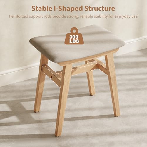 Muwuele Solid Wood Vanity Stool, Compact Makeup Chair with Saddle Cushion, Linen-Covered High Rebound Sponge Seat, Easy Assembly Footstool for Bedroom, Entryway, Home, Natural by Muwuele - Image 6