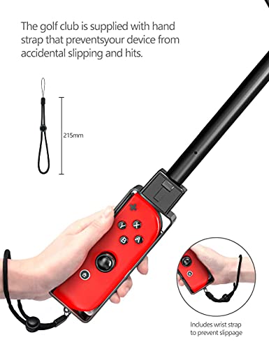 Golf Club for Mario Golf: Super Rush - Nintendo Switch, Controller Handle Grip Accessories Kit with Adjustable Golf Rod & Non-Slip Wrist Strap for Joy-con Gamepad, 2 Pack Black