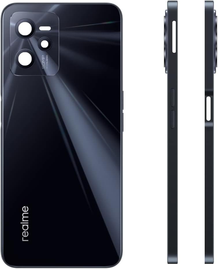PS FORTUNET Replacement Back Battery Door Cover Panel with Logo Camera Lens and Buttons for Realme C35 RMX3511 (Glowing Black)
