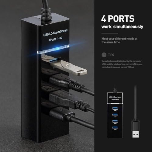 Image of 4 in 1 Portable USB C Hub (Type-C to 4 USB-A Ports) with Aluminum Shell, USB Port Hub 3.0 Compatible for PC, Tablet, and Smartphone - Black STXXOR (USB-HUB)