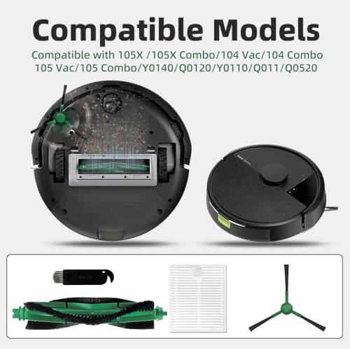 Image of 15 Pcs Replacement Parts Accessories Compatible with iRobot Roomba 104, 105 Vac /Combo, 105X Vac & Combo,Y0140, Q0120 Robot Vacuum, 2 Roller Brush, 6 Hepa Filters, 6 Side Brushes, 1 Cleaning Brush