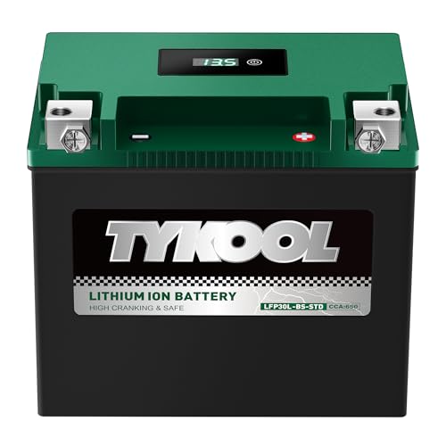 Image of TYKOOL LFP30L-BS-STD Lithium Battery, Replaces YTX30L-BS, 650CCA 12Ah Fits for Motorcycle UTV ATV PWC, Compatible with Harley Touring Road King Moto Guzzi 1000cc Polaris Ranger RZR 800,Digital Readout