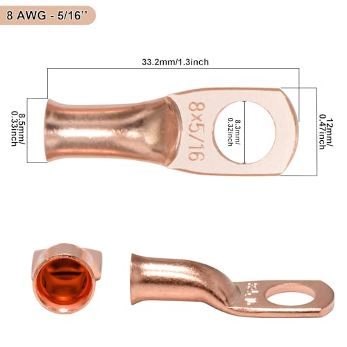 Image of iGreely 8 AWG Battery Cable,Flexible Pure Copper 8 Gauge Welding Battery Wire with 5 /16'' Lugs,Heavy Duty Cable for Automotive Marine Solar RV Marine DIY for Replacement Parts & Accessories 2ft /60cm