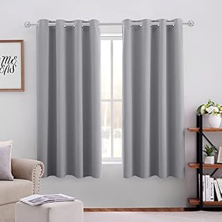 HOMEIDEAS Light Grey Blackout Curtains 2 Panels 52 X 63 Inch Drop Room Darkening Eyelet Curtains for Bedroom , Thermal Insulated Light Blocking Window Drapes