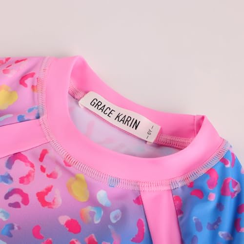 Image of GRACE KARIN Girls Rash Guard Swimsuit Short Sleeve Two Piece Bathing Suit 6-12Y
