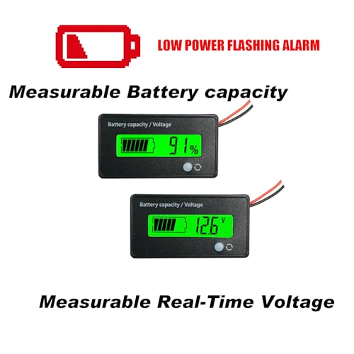DC 12V 24V 36V 48V 72V Battery Meter, Battery Capacity Voltage Monitor Gauge Indicator, Lead-Acid&Lithium ion Battery Tester, for Golf Cart RV Marine Boat Club Car Motorcycle - with Alarm, Green