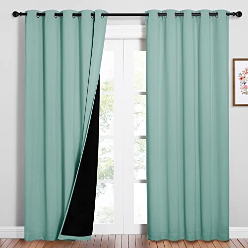 Image of NICETOWN 100% Blackout Window Curtain Panels, Cold and Full Light Blocking Drapes with Black Liner for Nursery, 84 inches Drop Thermal Insulated Draperies (Aqua Blue, 2 PCs, 62 inch Wide Each Panel)
