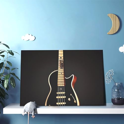 Décoration murale esthétique guitare noire impression sur toile 30x45cm