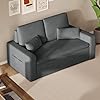 Xbro Divano Letto 2 Posti in Ciniglia, con Cuscini Spessi, 2 Guanciali e Tasche Laterali, Salvaspazio per Soggiorno, Camera da Letto o Ufficio, Moderno, 147x196x87 cm, Grigio Scuro #1