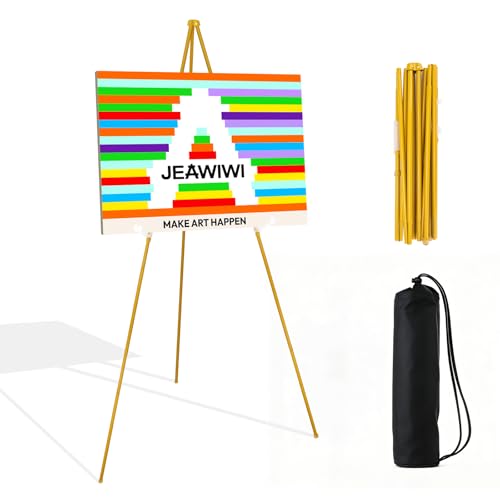 JEAWIWI 1PCS Golden Easel Stand for Wedding Sign Stand 66 Inch Adjustable Metal Easels for Display Portable Folding Easel for Wedding Display Show Arts Poster with Portable Bags