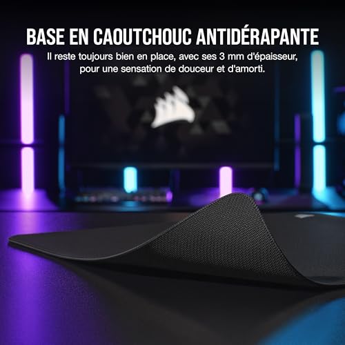 Corsair MM500 v2 Tissu Hybride Tapis de Souris Grand Format pour Le Jeu – 45cm x 40cm – Revêtement Anti–Éclaboussures – Bords Cousus Anti–Fraude – Base en Caoutchouc Antidérapante – Noir