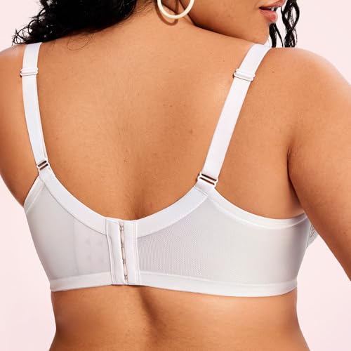Image of ProKloud Minimizer Bras for Women Full Coverage Supportive Plus Size Unlined Lace Underwire Bra White