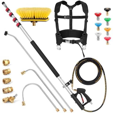 GIANTOOL Pressure Washer Telescoping Wand 24 FT, Gutter Cleaning Tools with Power Washer Extension Pole Attachment, Metal Support Belt, Brush Head, 4 Adapters, 7 Spray Nozzles Cover