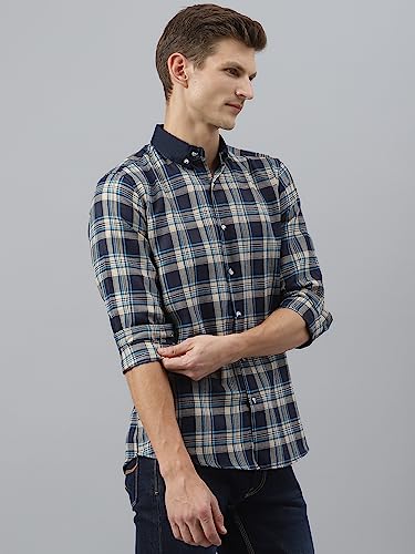 Image of Thomas Scott Mens Checkered Slim Fit Casual Shirt with Button Down and Long Sleeve (TS1048 Space Blue XL)