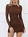Nsbonu Women's Sexy Bodycon Mesh Long Sleeve Mini Dress Club Party Short Dresses, X-Small, Coffee