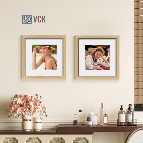 Image of VCK 12x12 Frame 5 Pack, Oak Wood, 8x8 Mat, Glass, for Picture Prints