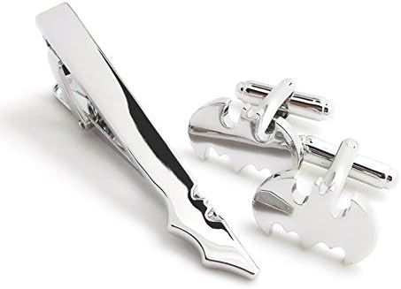BadmenHome Super Hero Collection Silver Batman Men’s Classic Formal Occasions Cufflinks and Tie Clip Bar Set
