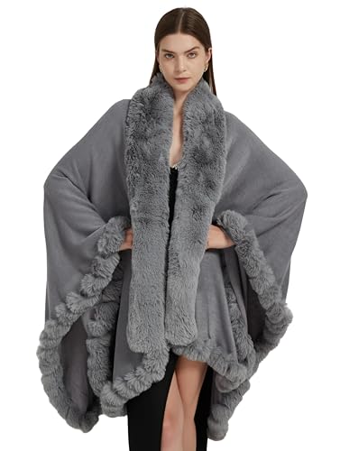 Tngan Faux Fox Fur Trim Cardigan Cloak Shawl Wraps...