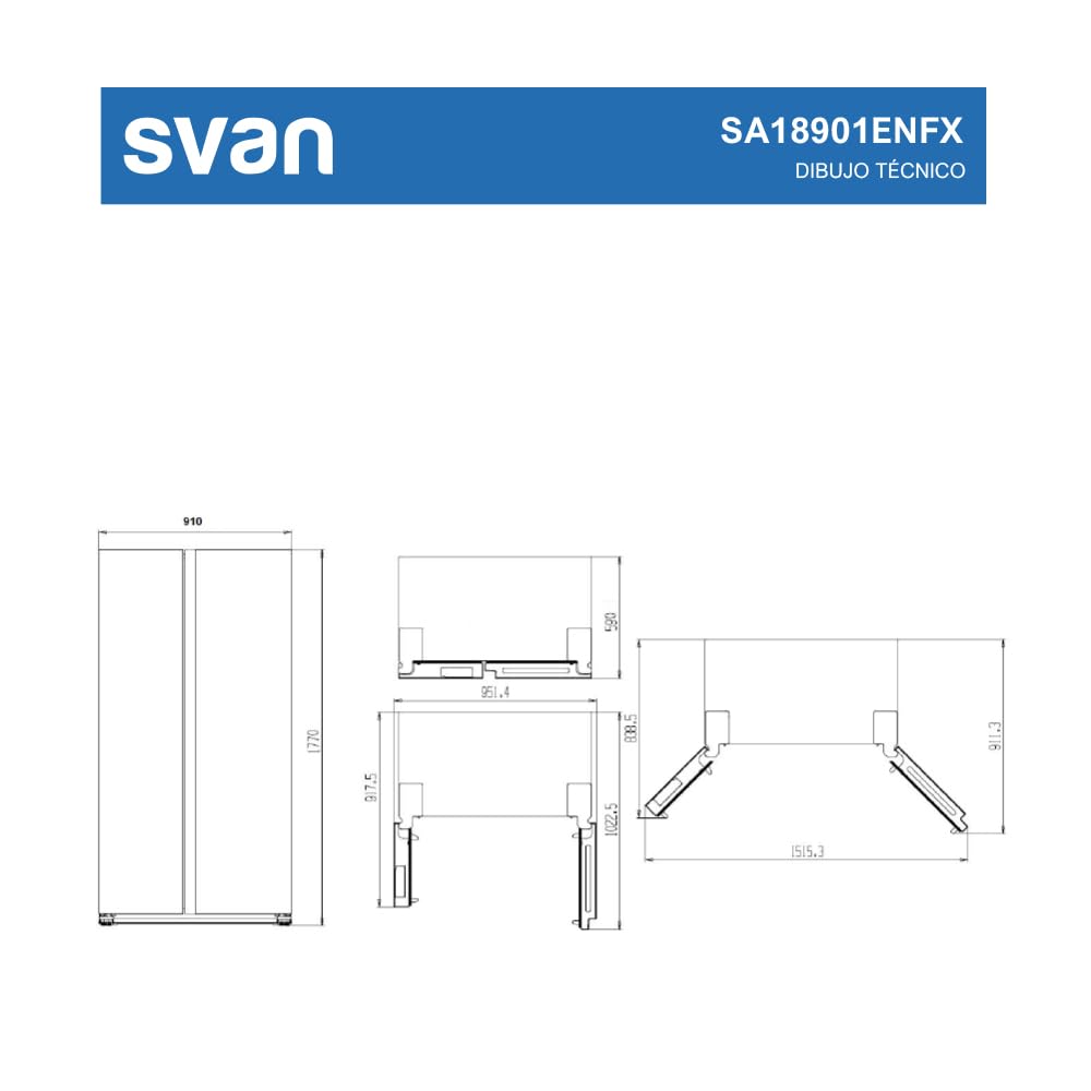 Svan Frigorífico Americano 2 Puertas Inox SA18901ENFX. Capacidad 442 Litros, No Frost, Multi AirFlow, Bajo Nivel Sonoro, Eficiencia Energética Clase E